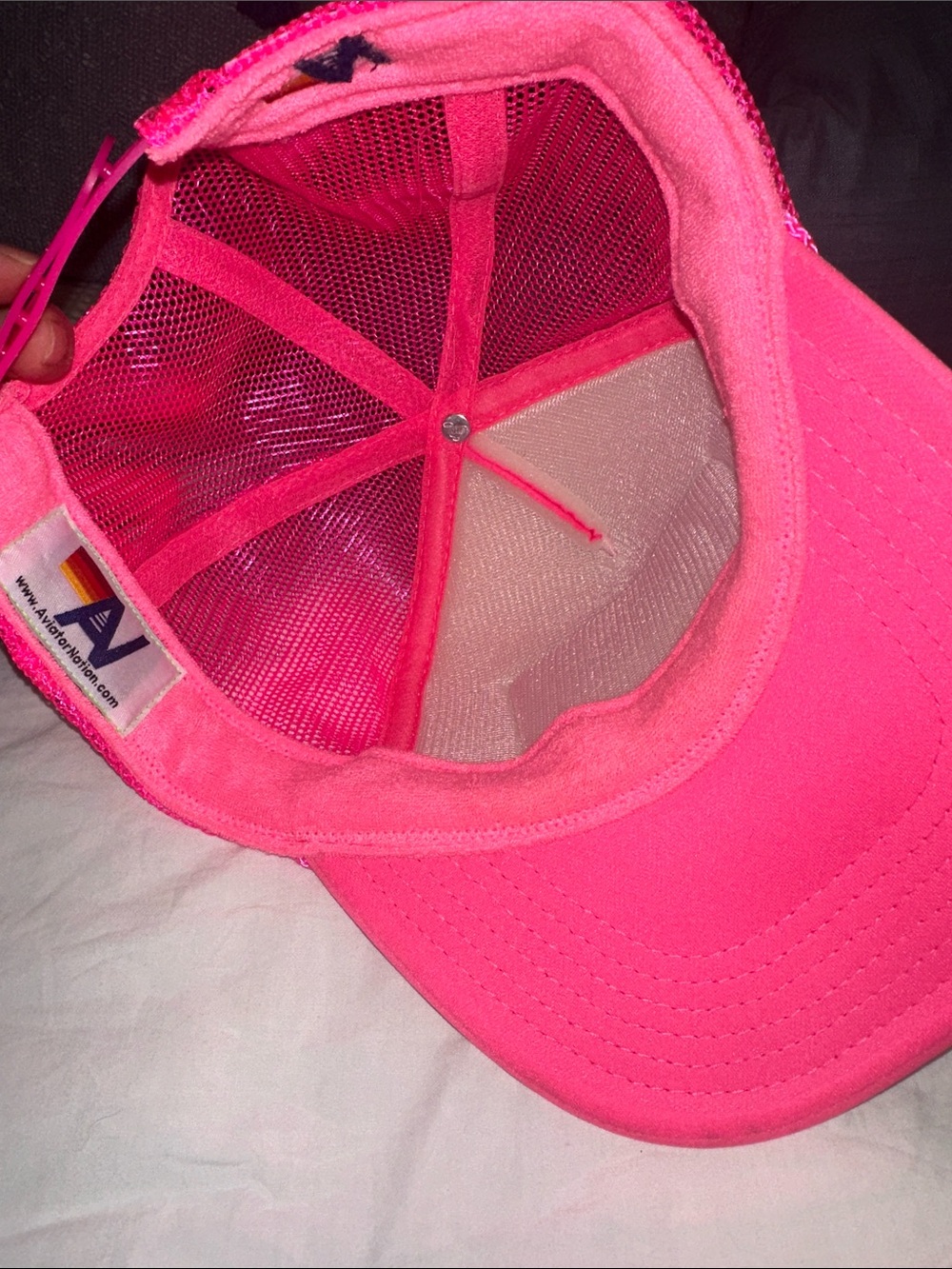 Never wore! Aviator Nation Vintage Neon Pink Trucker Hat w/ Sunset Patch - Picture 3 of 4